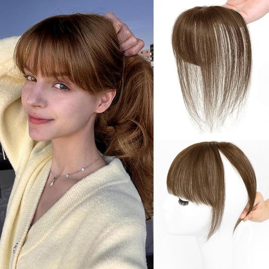5*7 cm Human Hair Air Bangs, Invisible Clip-in 3D Fringe for Women, Natural Hair Extension for Volume Style
