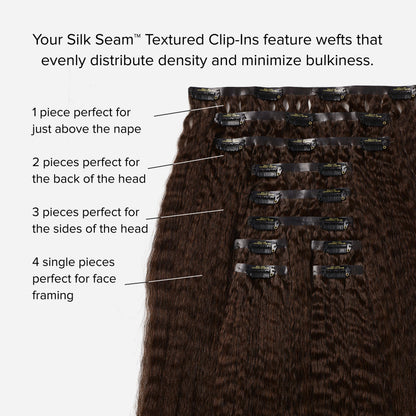 Silk Seam™ Textured Clip-In, Off Black/Almond Brown Blowout